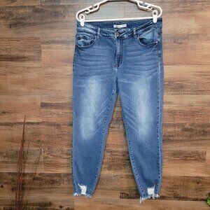 KanCan Jeans Size 14 Skinny Ankle High Rise Medium Light Wash Denim Raw Hem